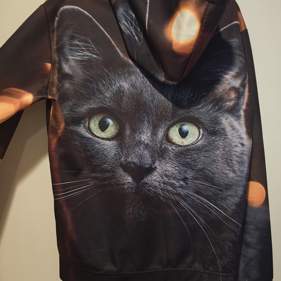 Cat Print Hoodie - Black and Orange - Picture 1 of 2